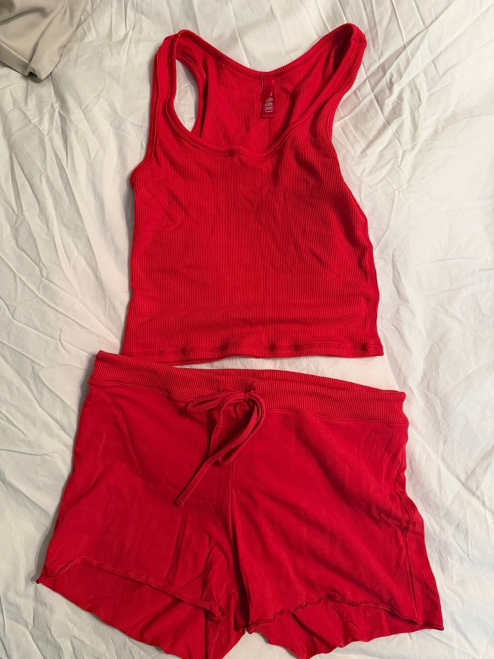 SKIMS Red Ribbed Tank & Lounge Shorts Set
